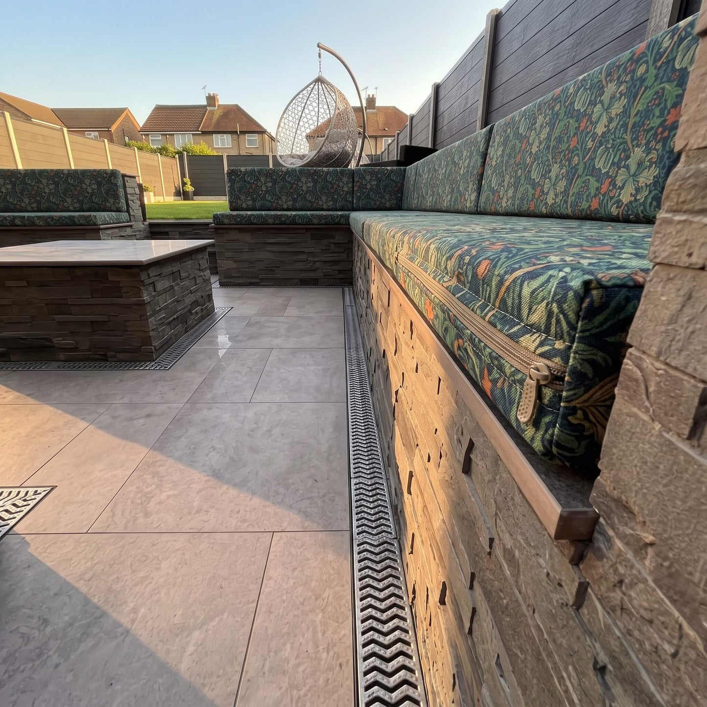 Bespoke waterproof conservatory seat cushions with heavy-duty zipped covers for outdoor seating