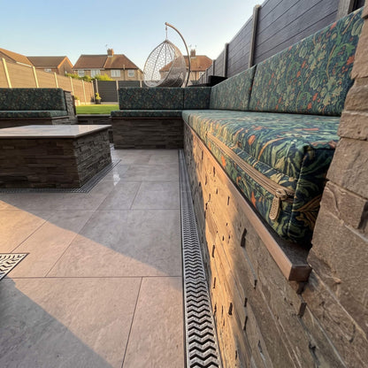 Bespoke waterproof conservatory seat cushions with heavy-duty zipped covers for outdoor seating