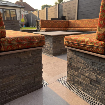 Bespoke waterproof garden sofa foam cushions with heavy-duty zipped covers for patio furniture