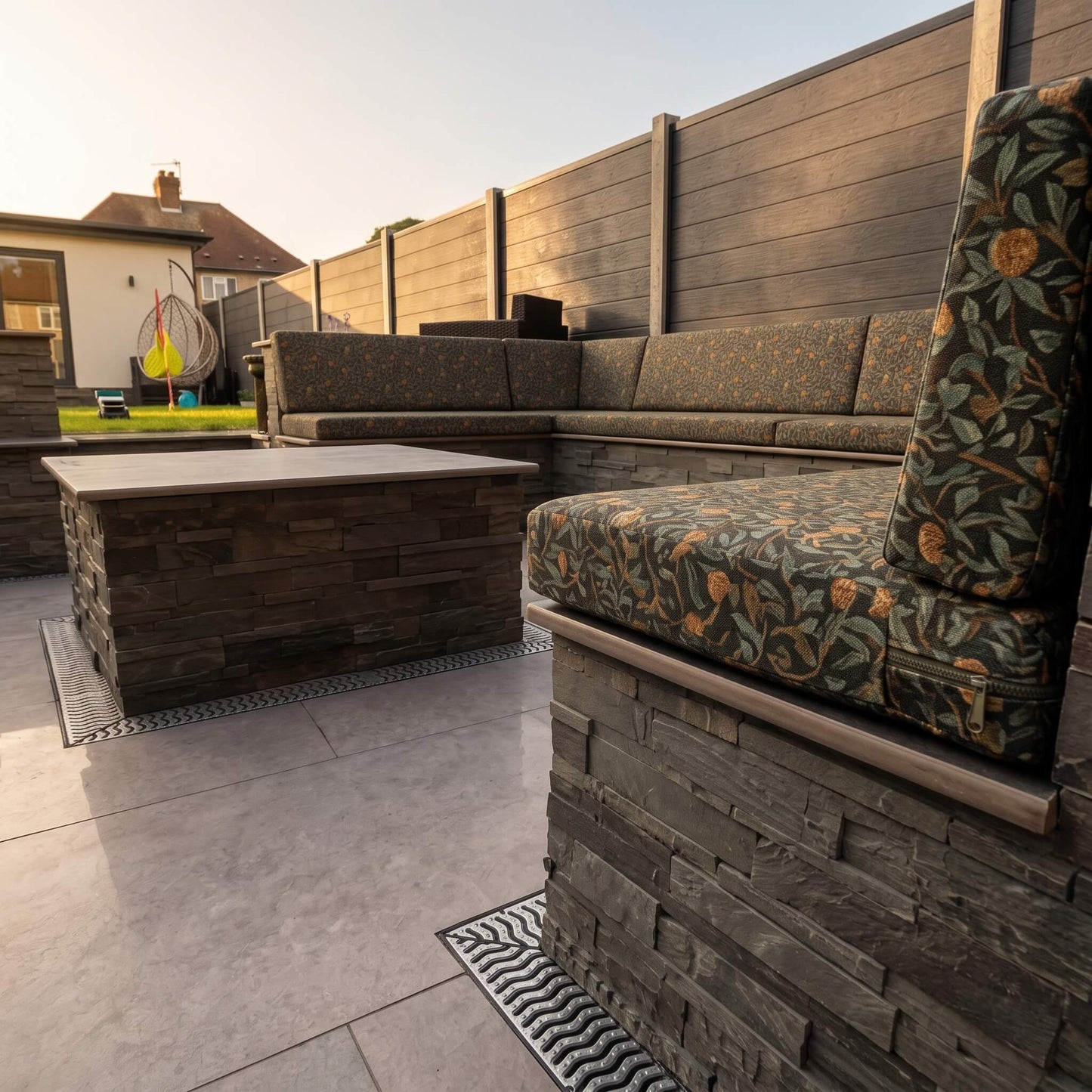 Bespoke waterproof outdoor sofa seating cushions with heavy-duty zipped removable covers