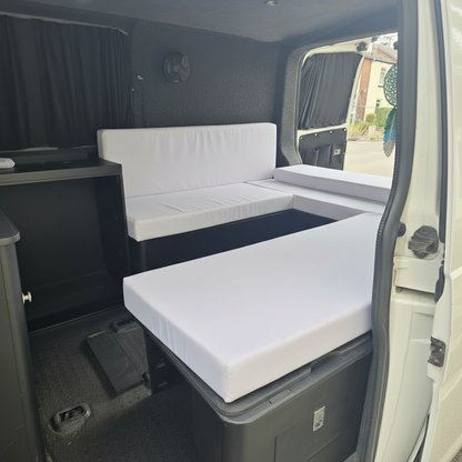 Bespoke white motorhome interior fabric made to measure
