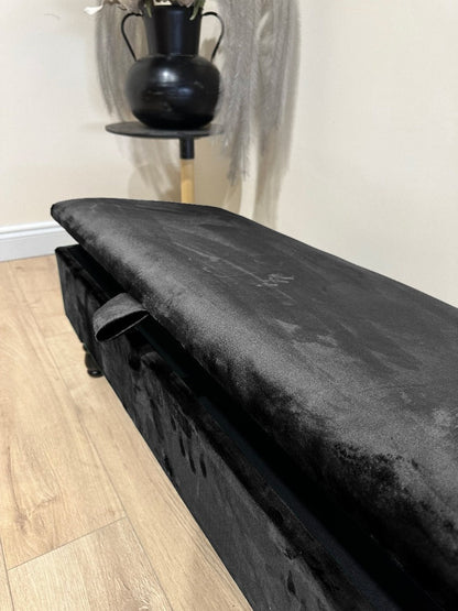 Black Ottoman Plain Storage Bench | Black Bedroom Ottoman & Pouffe