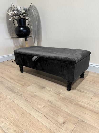 Black Ottoman Plain Storage Bench | Black Bedroom Ottoman & Pouffe