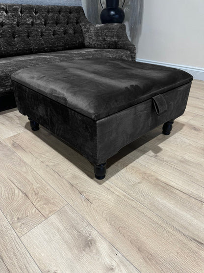 Square Plain Lid Coffee Table Ottoman Storage | Large Velvet Footrest UK