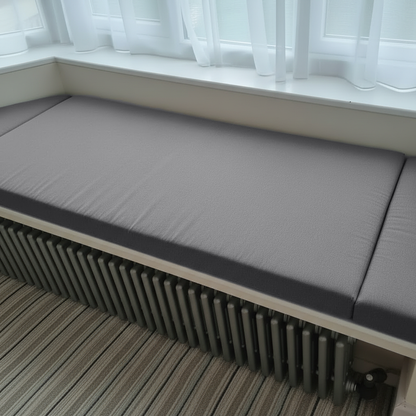 Box edge and piping detail on grey bay window cushions