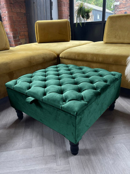 Premium green Velvet Square Ottoman storage   