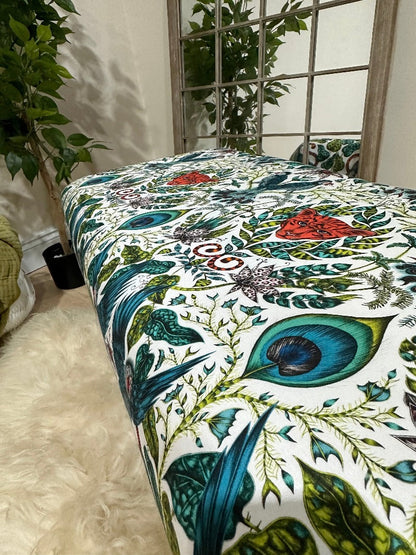 GREEN FLORAL Handmade footstool