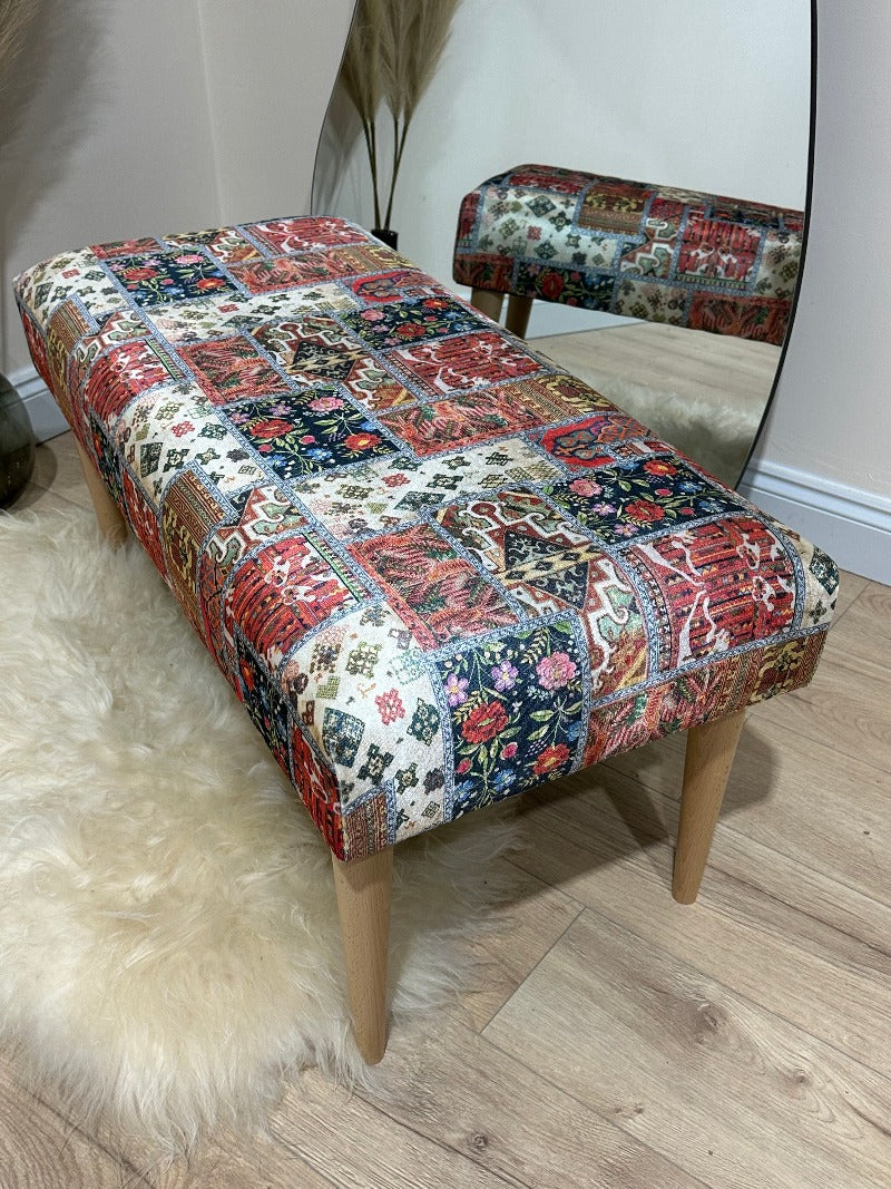 PREMIUM PRINTED PATTERN FABRIC Handmade footstool