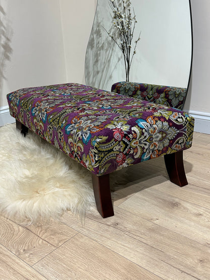 Footstool purple aubergine green floral stitched pouffe footrest