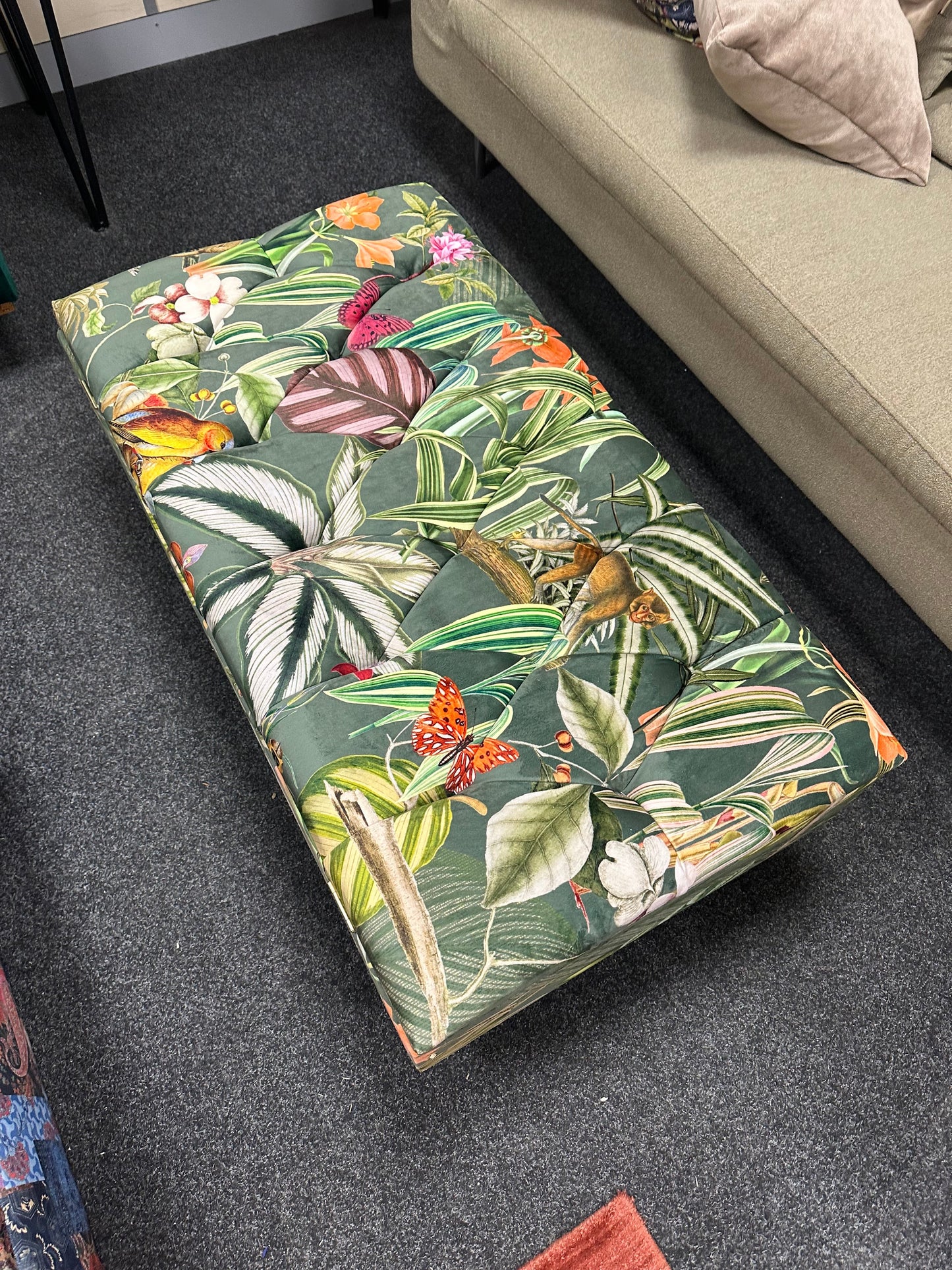 PREMIUM Green Floral Soft Vevet coffee table Ottoman Storage | Patterned Footstool Pouffe|