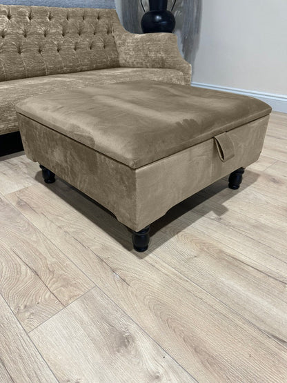 Square Plain Lid Coffee Table Ottoman Storage | Large Velvet Footrest UK