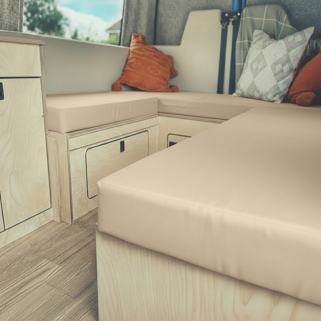 Champagne made to measure Campervan seating upholstery
