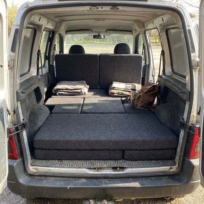 Citroën Nemo camper cushion set showcasing bespoke foam seating solution for van life travel and comfort