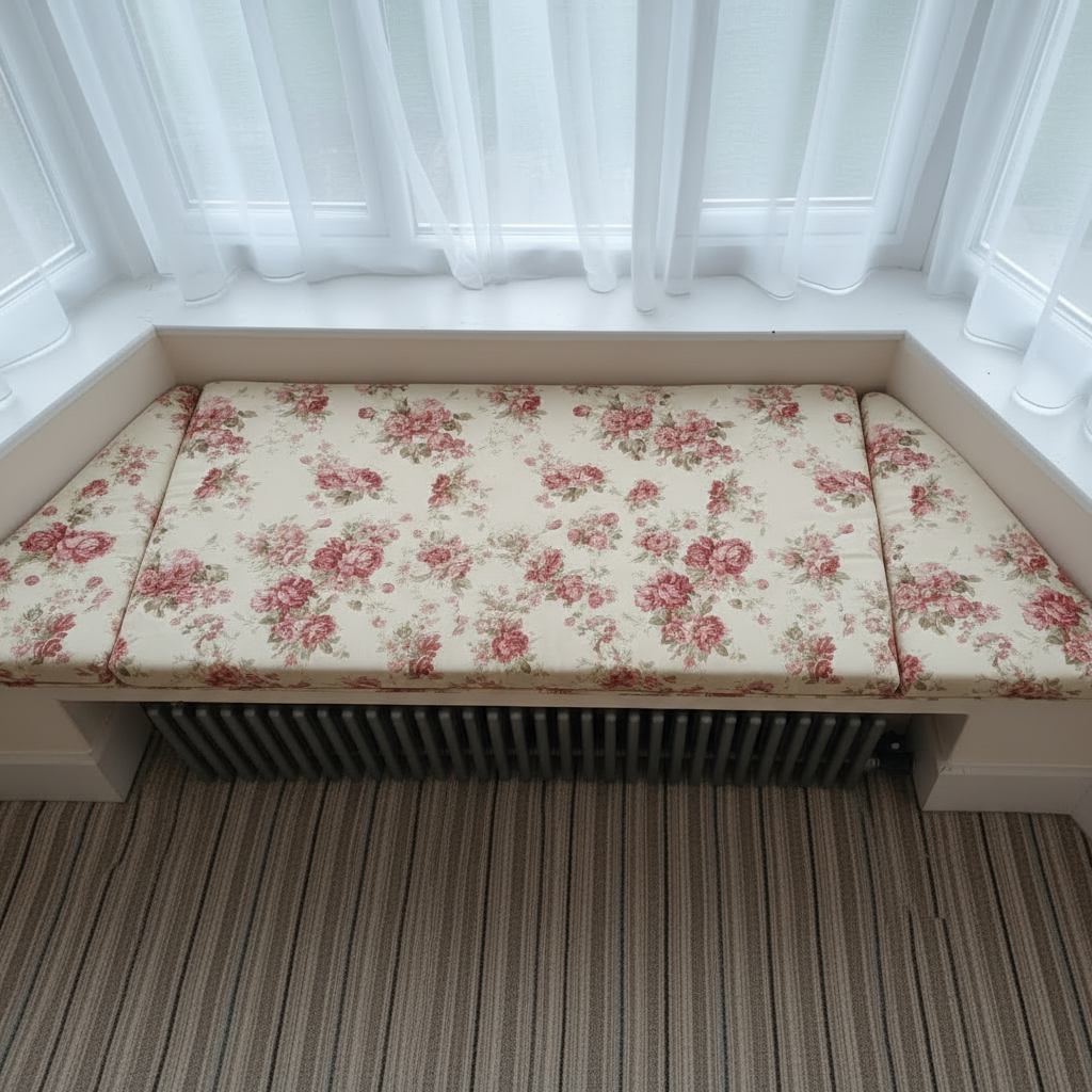 Classic designer 3-piece angled bay window cushion set for elegant indoor seating