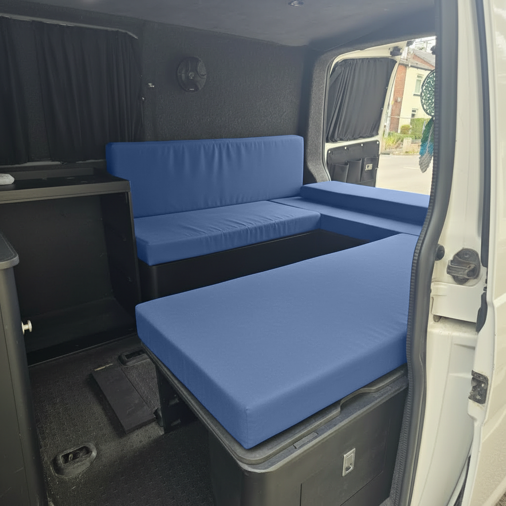 Close up of soft touch royal blue fabric texture and stitching detail