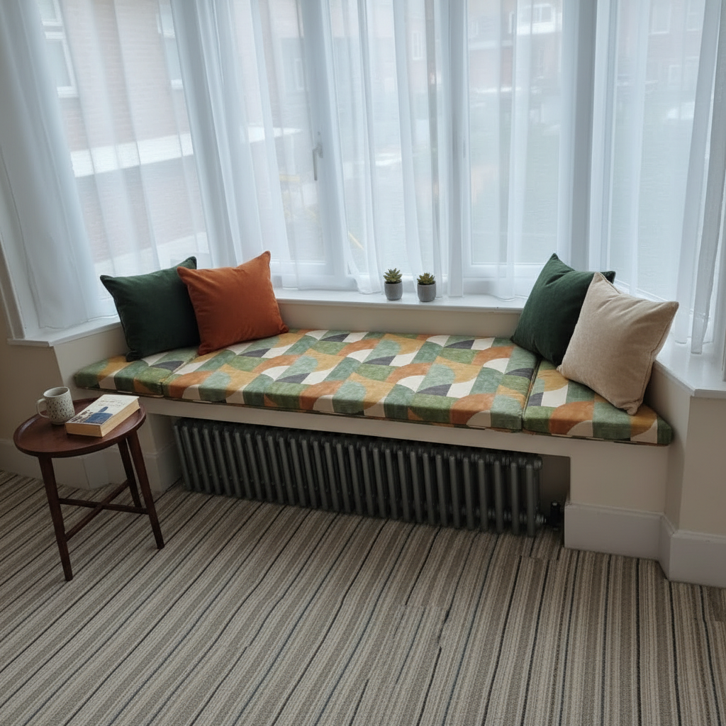 Contemporary 3-piece angled bay window cushion set for modern indoor seating