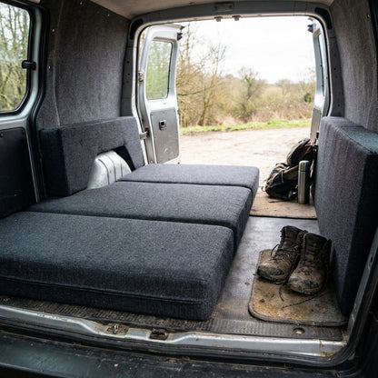 Custom fit camper van cushion set for Citroën Berlingo interior layout providing premium sleeping and seating support system