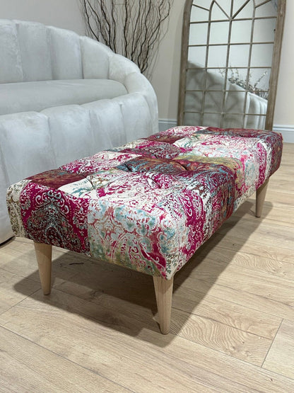 PREMIUM Elle PRINTED PATTERN FABRIC FOOTSTOOL POUFFE Footstool 