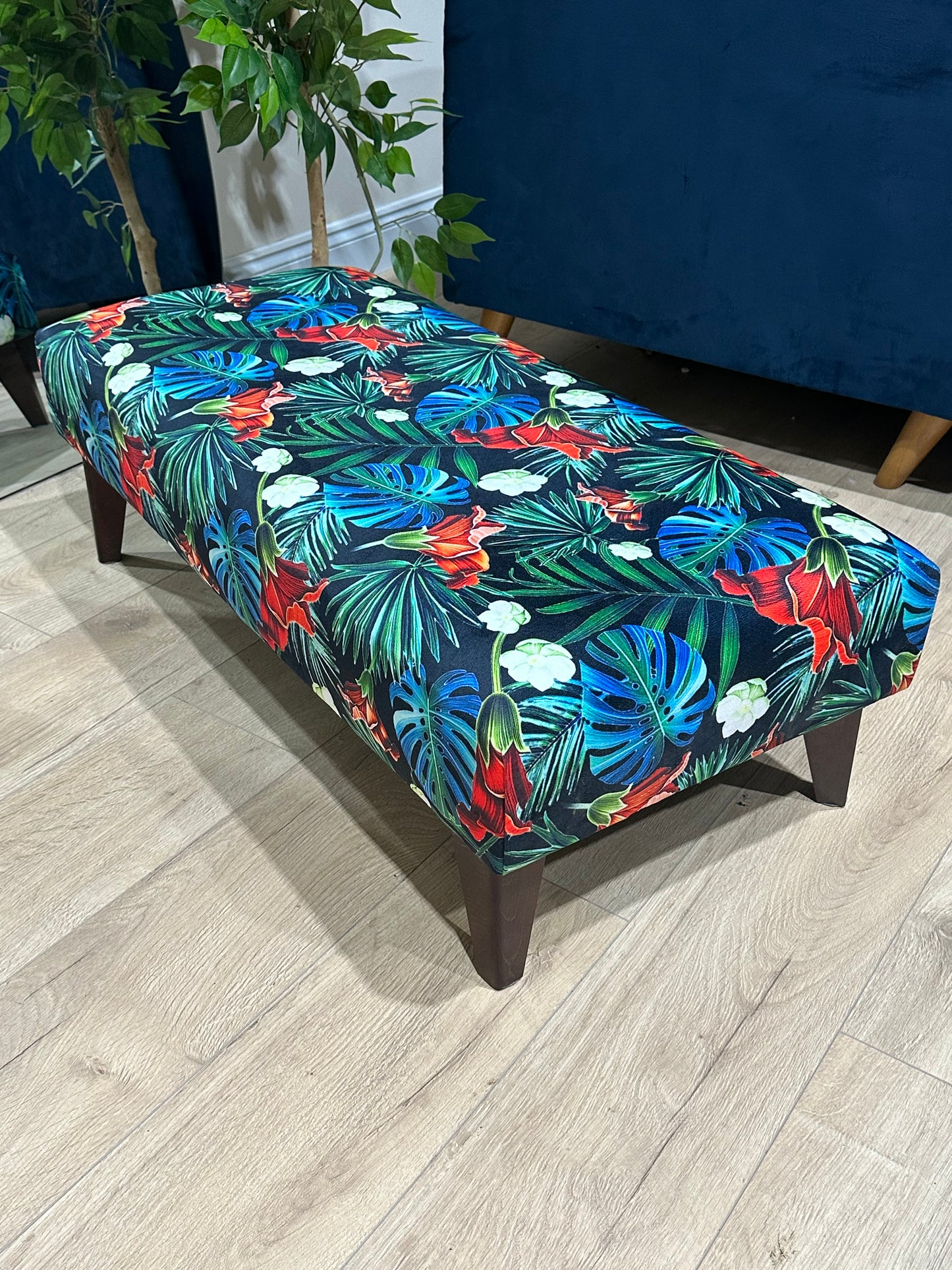 Footstool colourful green floral printed pouffe footrest