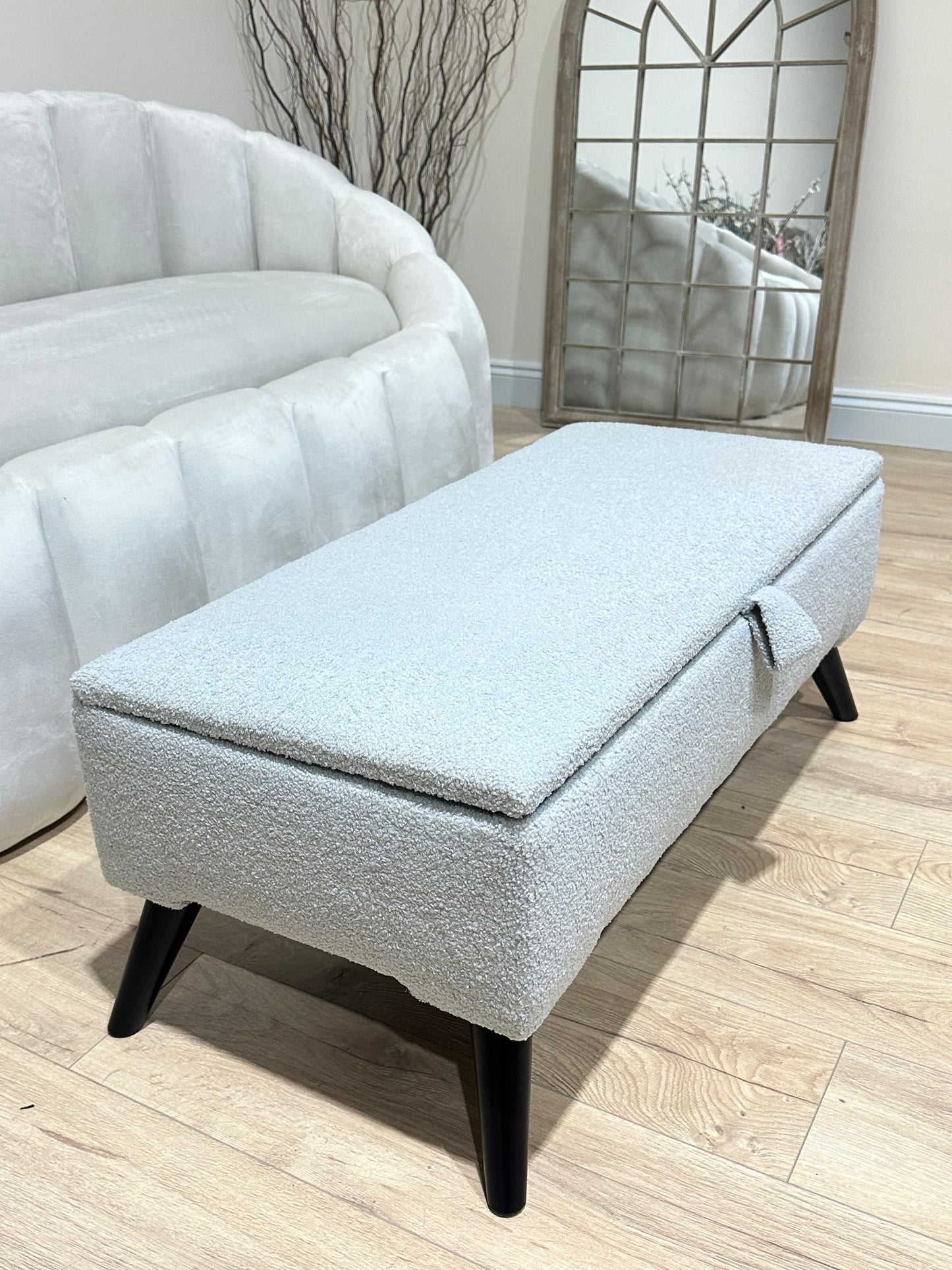 PREMIUM pale grey storage Bench seat coffee table