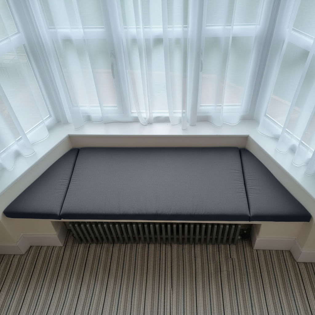 Dark Grey fabric with box edge and piping detail