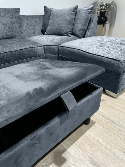 Dark Grey Square Plain Coffee Table Ottoman Storage | Dark Grey Plain Stool