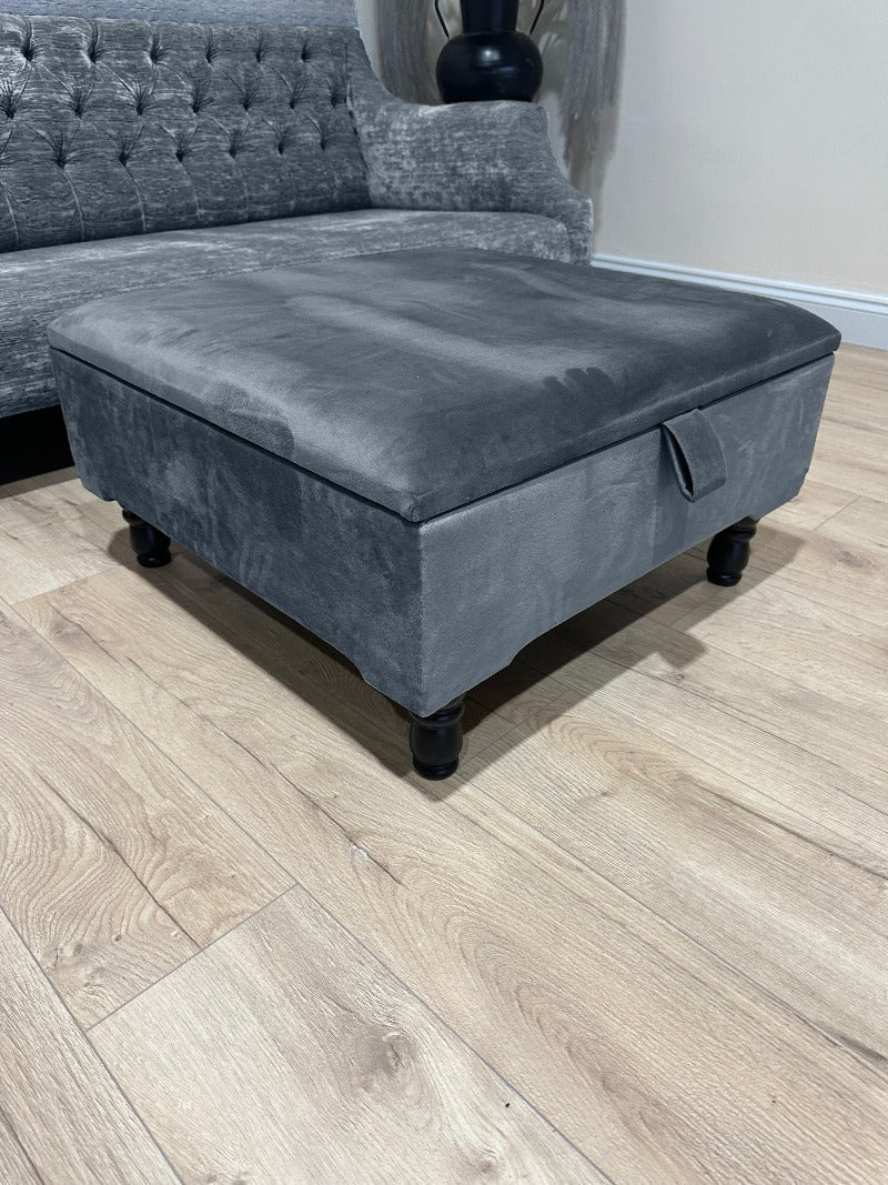 Square Plain Lid Coffee Table Ottoman Storage | Large Velvet Footrest UK
