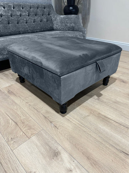 Square Plain Lid Coffee Table Ottoman Storage | Large Velvet Footrest UK