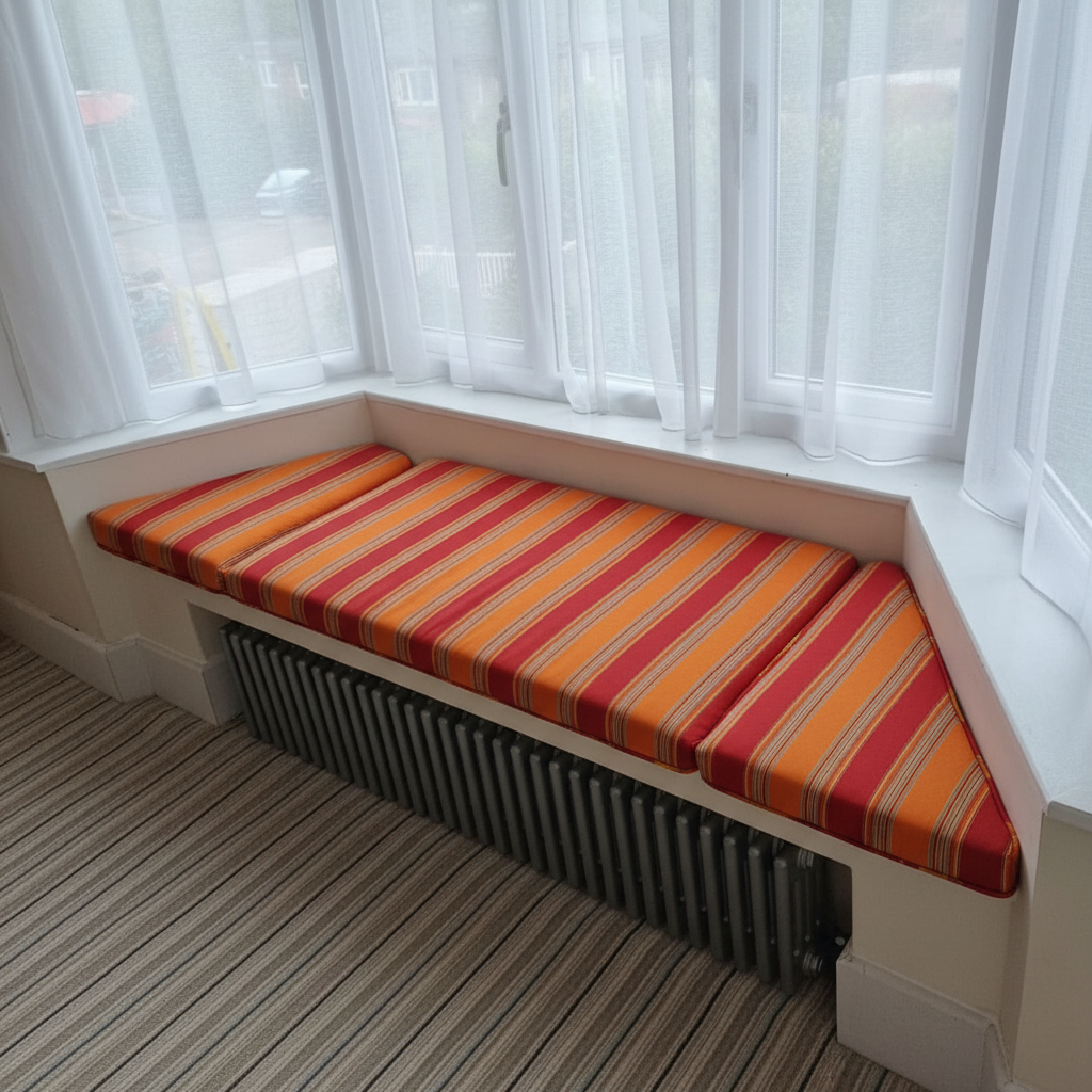 Designer 3-piece trapezoid bay window cushion set for angled indoor seating