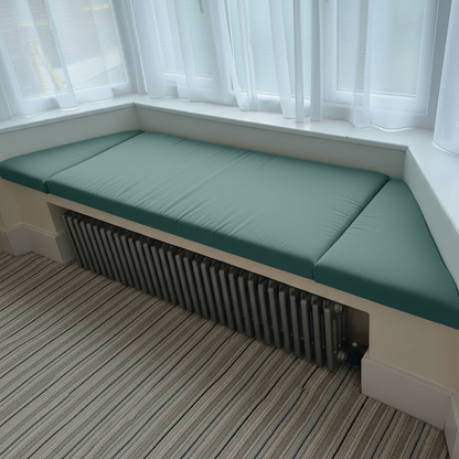 Duck Egg angled bay window cushions in elegant 3 piece set
