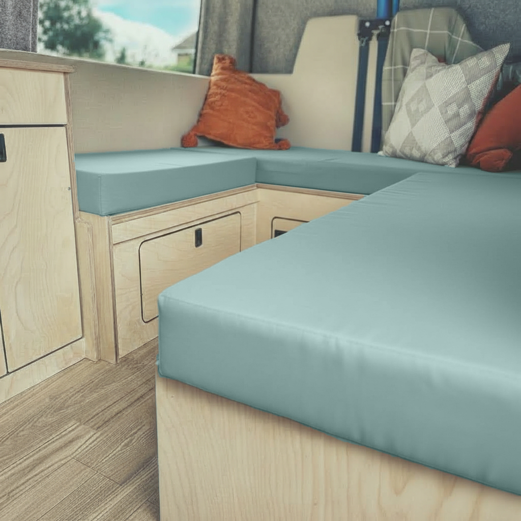 Duck Egg bespoke made to measure campervan seating cushions
