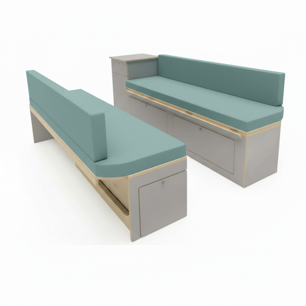 Duck Egg durable fabric upholstery for campervan conversion
