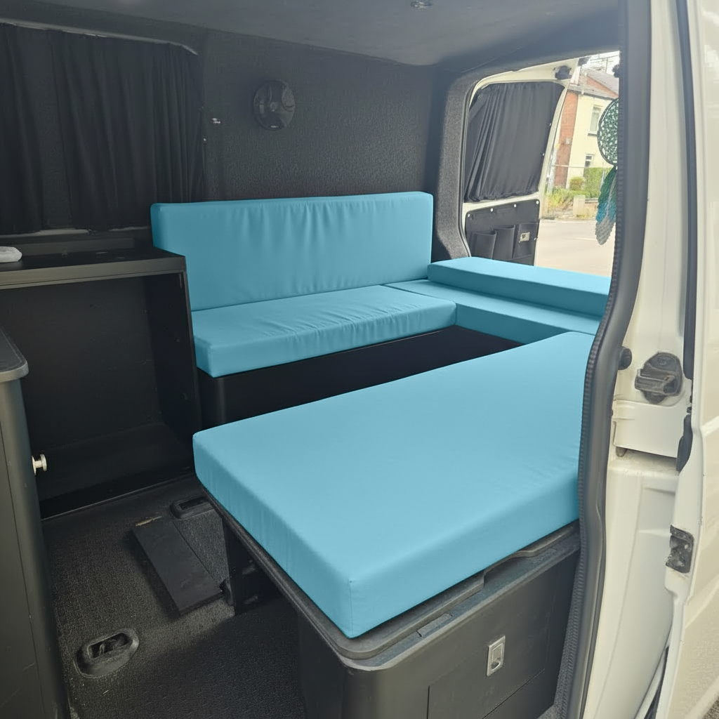 Durable Aqua Van Life Upholstery Fabric Close Up

