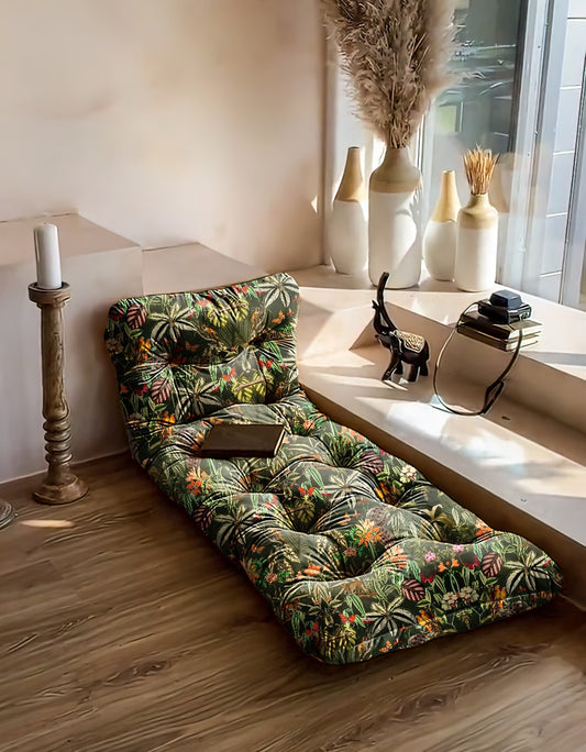 Green Petal print floor seating