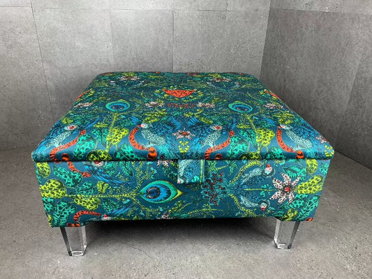 PREMIUM Satin Green Floral Ottoman storage   