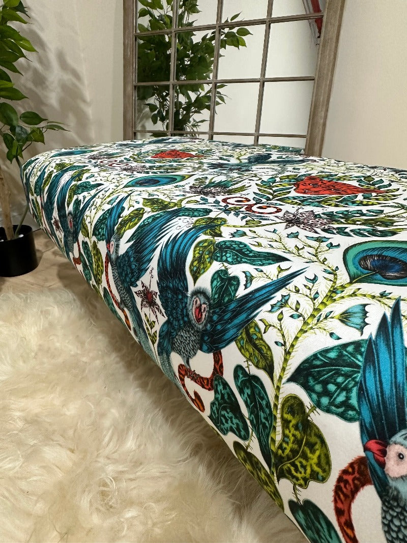 GREEN FLORAL Handmade footstool