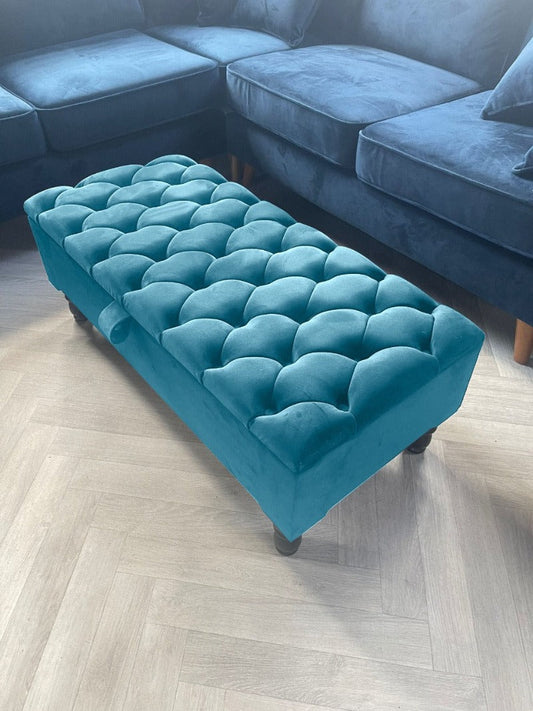 Premium aqua Rectangular Ottoman footstool