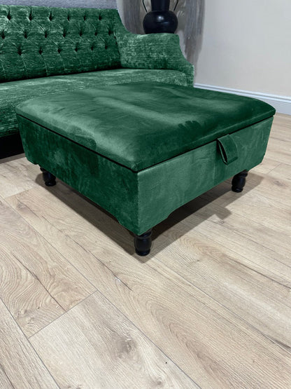 Green Chesterfield Square Plain Ottoman Storage | Green Velvet Ottoman Footstool