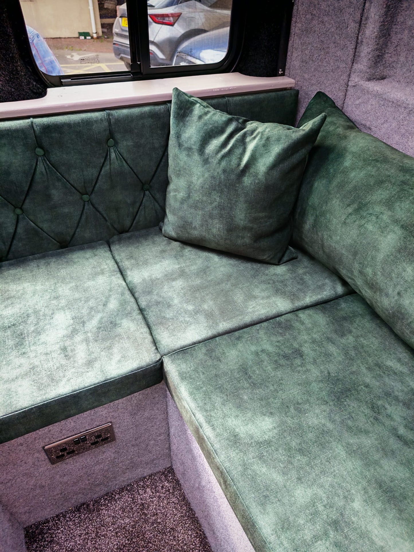Heavy-duty zipped cover detail on a bespoke handcrafted campervan seat cushion