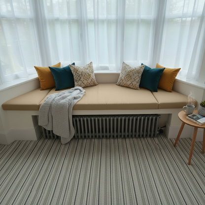 High-density foam and box edge detailing on bespoke champagne cushions
