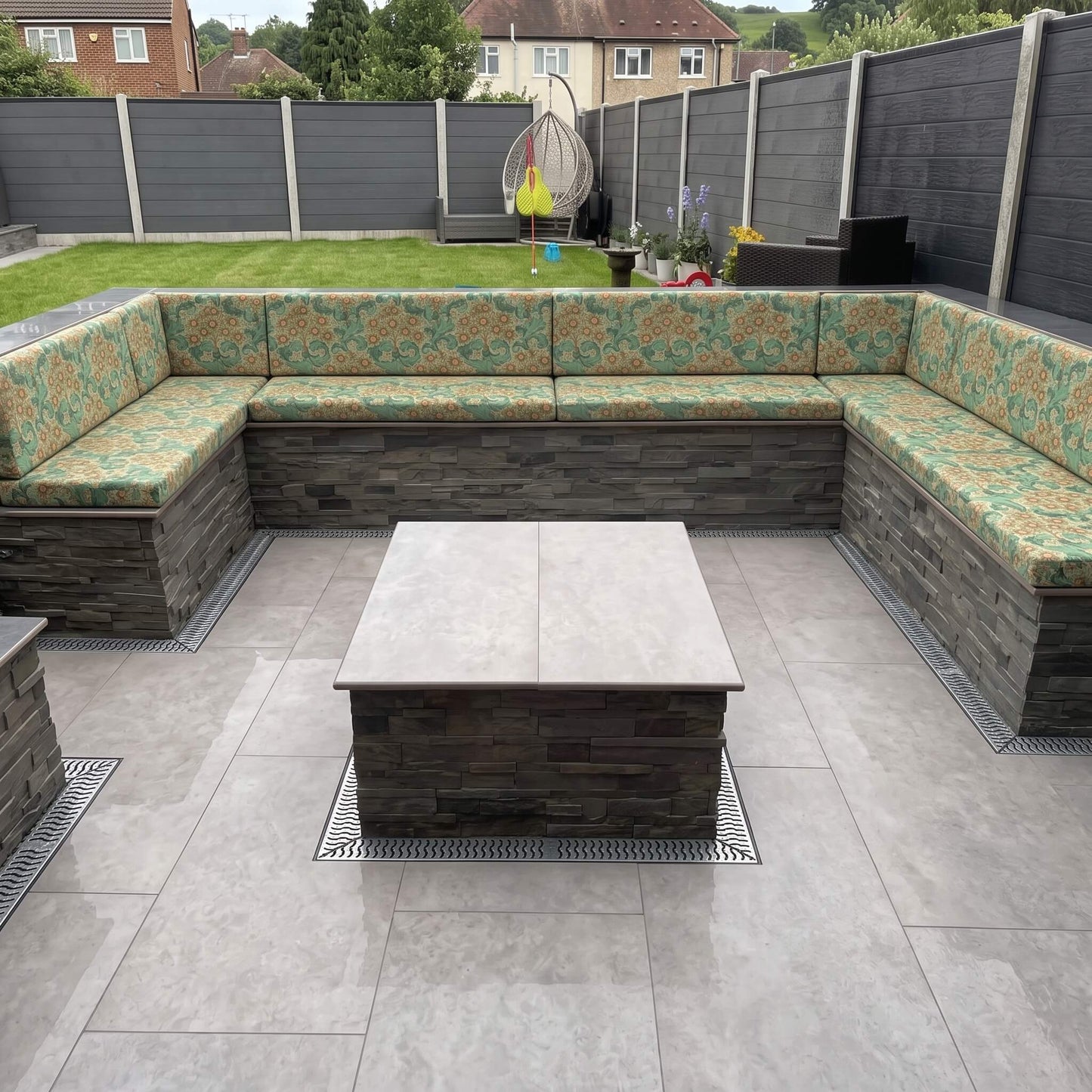High-density foam filled outdoor cushions with removable zipped covers for garden use
