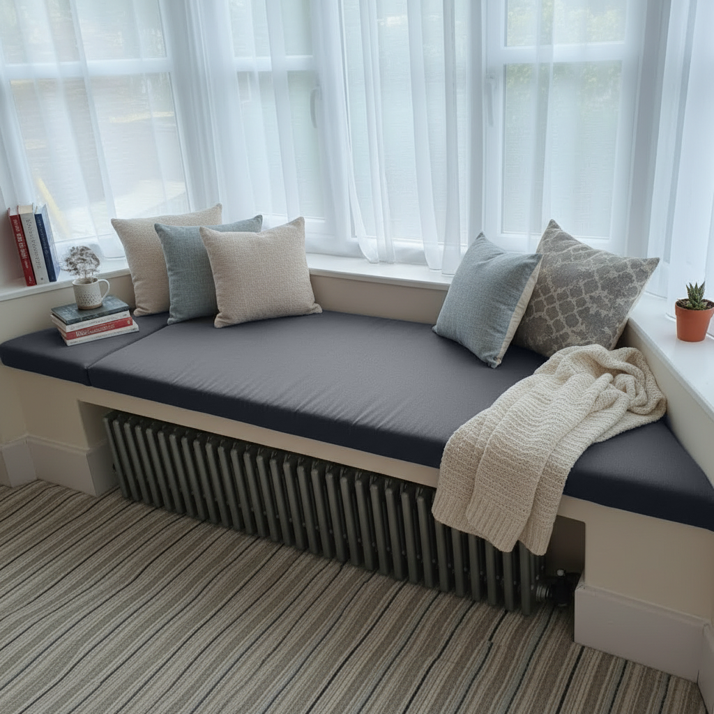 High-density foam inside Dark Grey bay window cushions