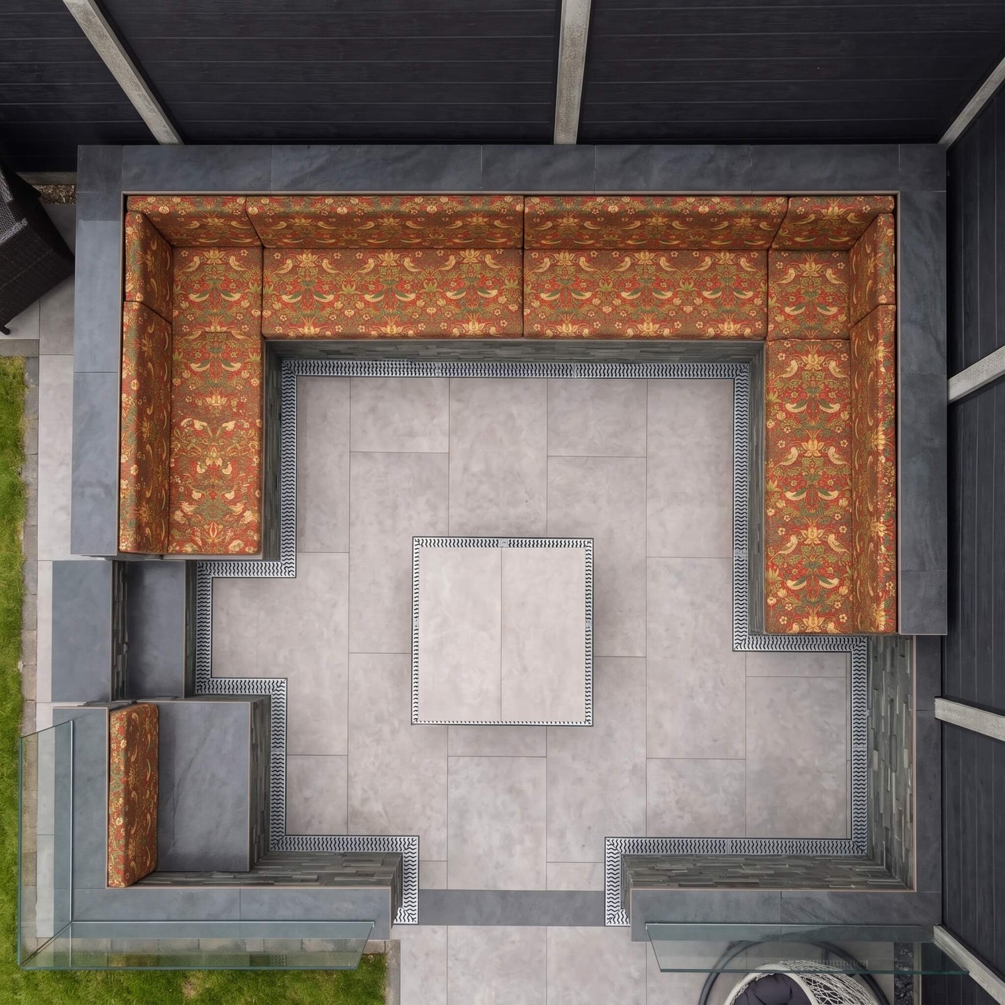 High-density foam outdoor garden sofa cushions featuring a contemporary pattern and waterproof finish