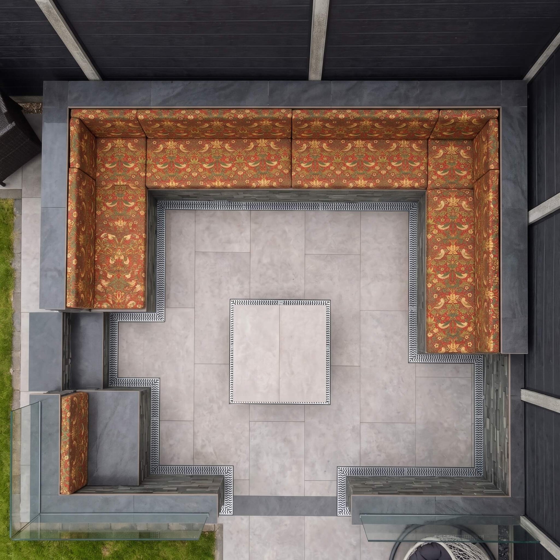 High-density foam outdoor garden sofa cushions featuring a contemporary pattern and waterproof finish
