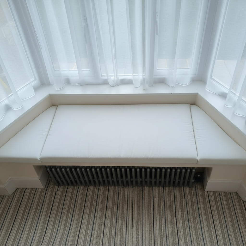 High-density foam thickness close-up on white cushion

