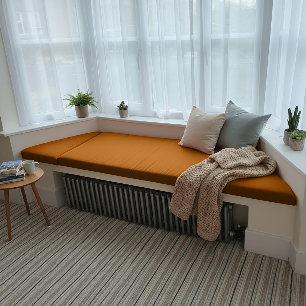 High-density foam window seat mattress with box edge finish
