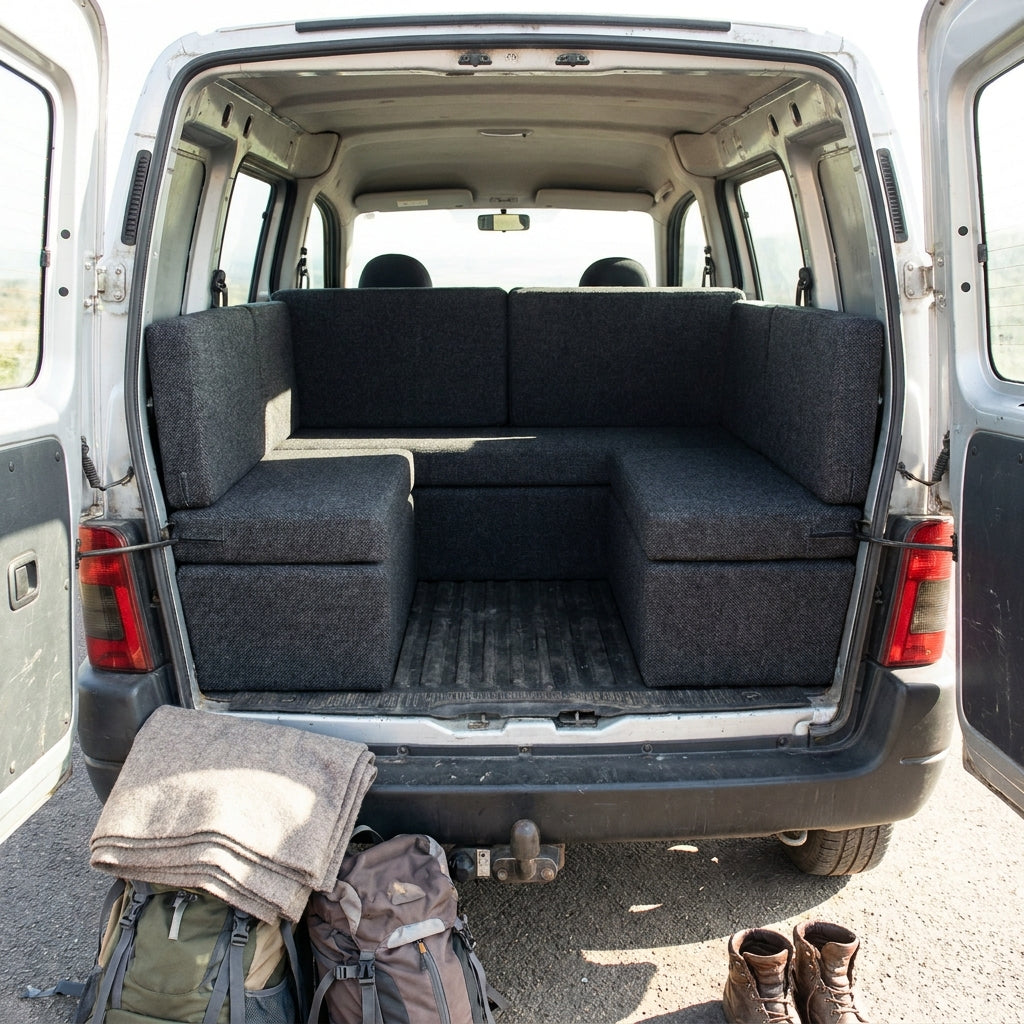 High-resilience camper van foam cushions tailored for Citroën Nemo interior conversion layout UK handmade
