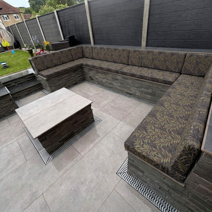 High End Outdoor Bench Seating Foam Cushions in Premium Waterproof Canvas