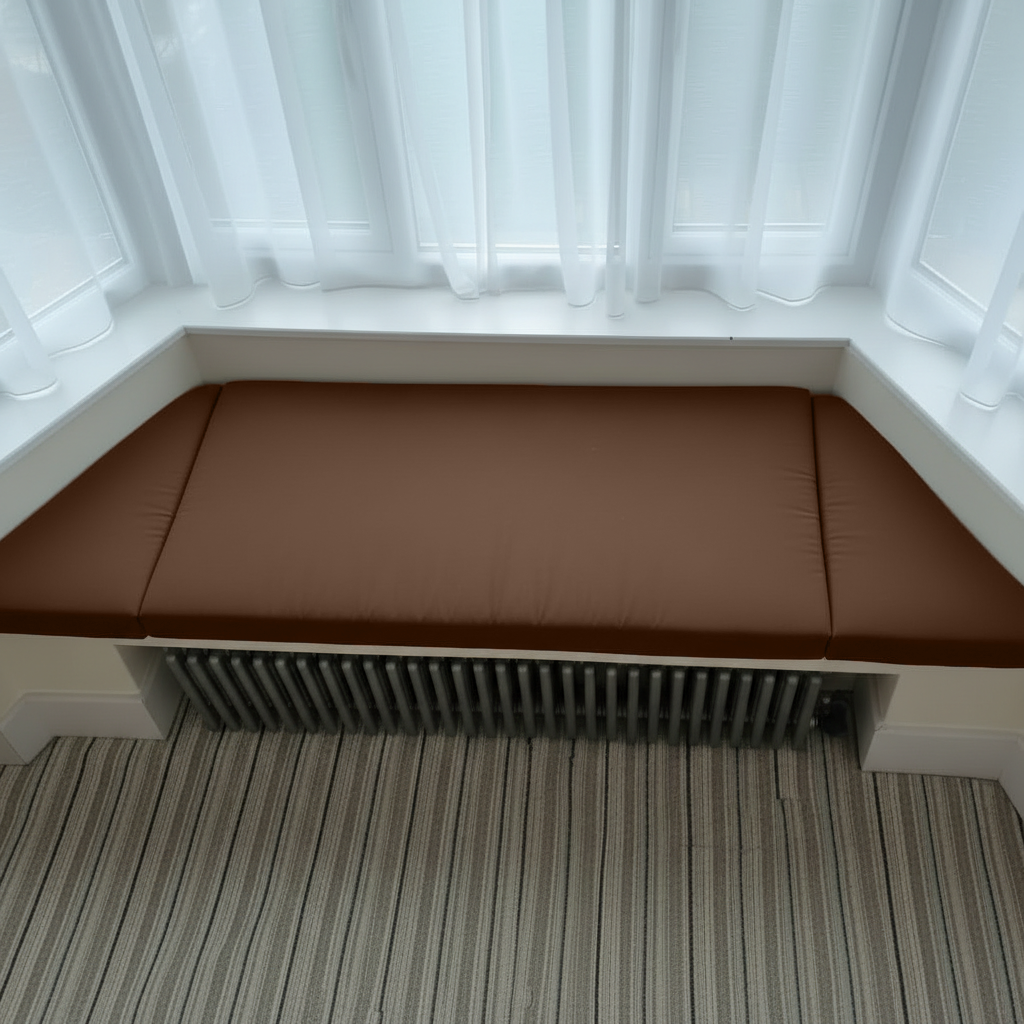 High density foam window seat mattress with tailored box edge finish