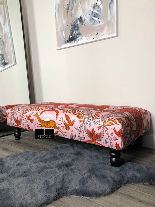 Printed multicolour Fabric Bespoke Footstool